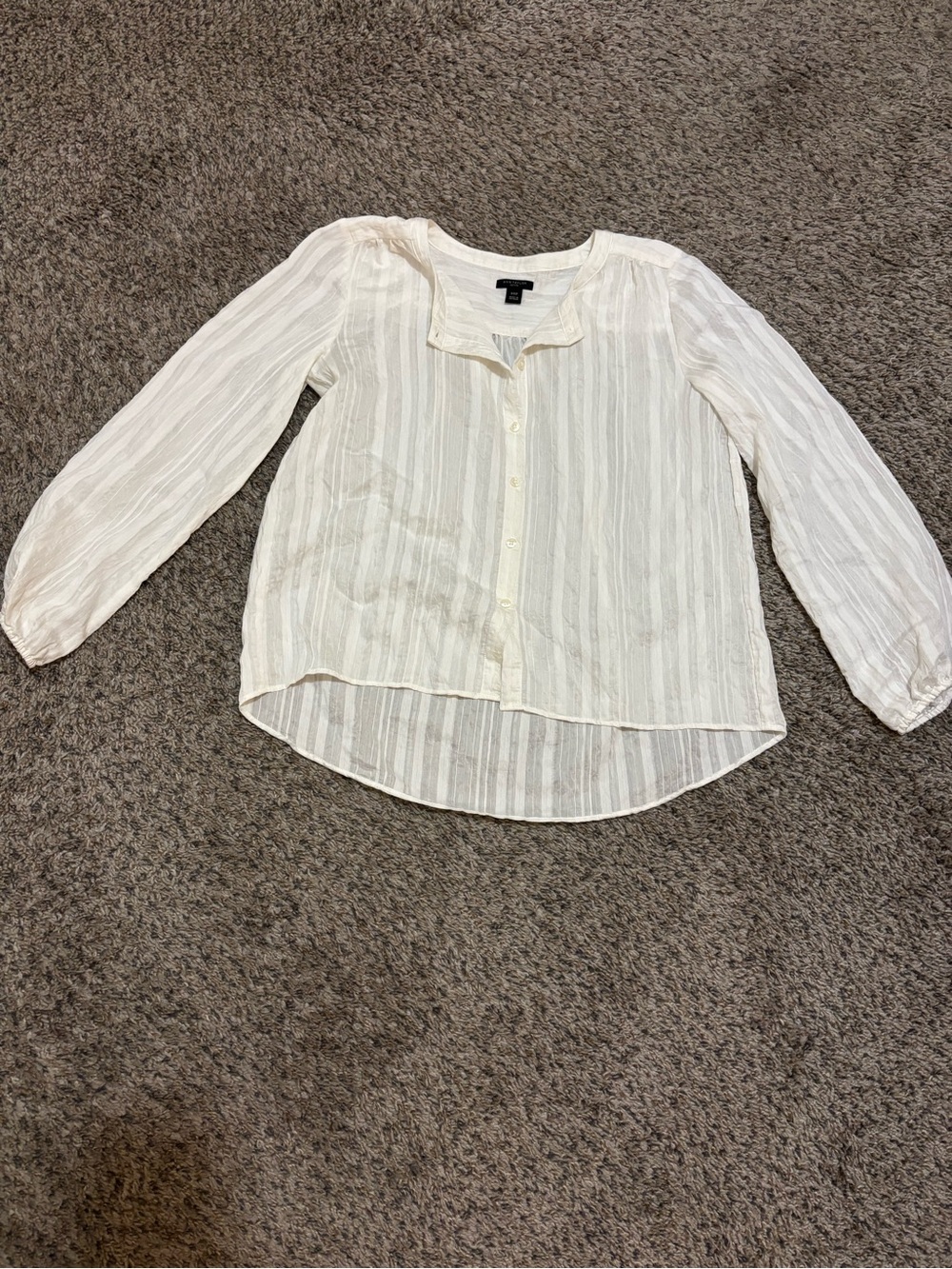 Ann Taylor Ivory Sheer Striped Button-Down Blouse